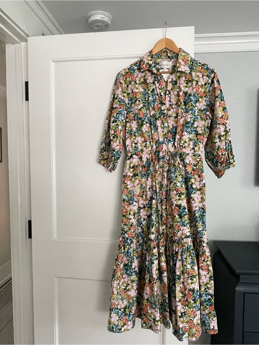 Cara Cara Hutton Floral Button-Front Midi Dress with Tie Waist - Multicolor
